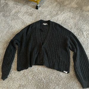 Dark Grey Cropped Cardigan Button Up Sweater